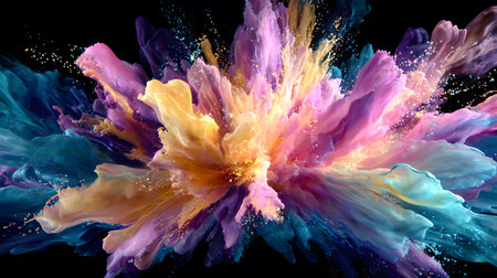 Vibrant abstract color burst with dynamic motion on a black background. Perfect for music posters,...