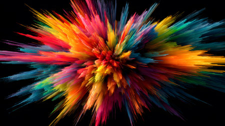 Vibrant abstract color burst with dynamic motion on a black background. Perfect for music posters,...