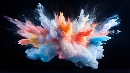 Vibrant abstract color burst with dynamic motion on a black background. Perfect for music posters, web design, and expressive visuals.の写真素材