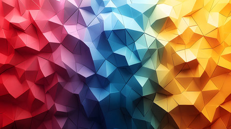 Colorful low poly abstract with geometric triangles and 3D faceted texture. Perfect for modern design, tech backgrounds, and branding visuals.の写真素材