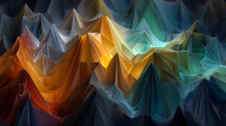 Colorful low poly abstract with geometric triangles and 3D faceted texture. Perfect for modern design, tech backgrounds, and branding visuals.の写真素材