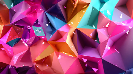 Colorful low poly abstract with geometric triangles and 3D faceted texture. Perfect for modern design, tech backgrounds, and branding visuals.の写真素材