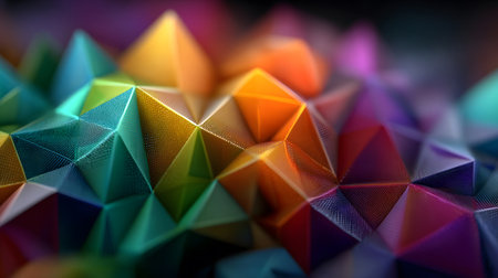 Colorful low poly abstract with geometric triangles and 3D faceted texture. Perfect for modern design, tech backgrounds, and branding visuals.の写真素材