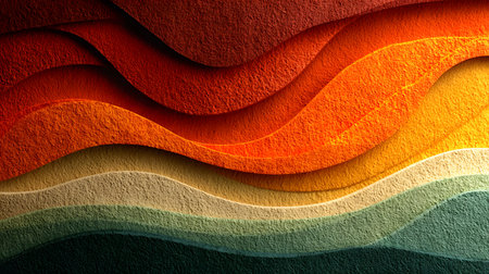 Layered paper cut style background with smooth curves and shadows. Ideal for playful yet professional visuals in digital or print media.の写真素材