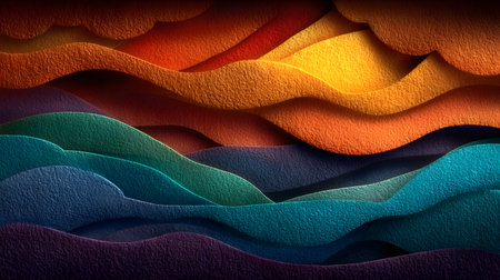 Layered paper cut style background with smooth curves and shadows. Ideal for playful yet professional visuals in digital or print media.の写真素材