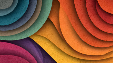Layered paper cut style background with smooth curves and shadows. Ideal for playful yet professional visuals in digital or print media.の写真素材