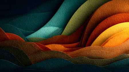 Layered paper cut style background with smooth curves and shadows. Ideal for playful yet professional visuals in digital or print media.の写真素材