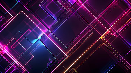 Futuristic neon lines and geometric shapes over a dark background. Great for tech, gaming, and...