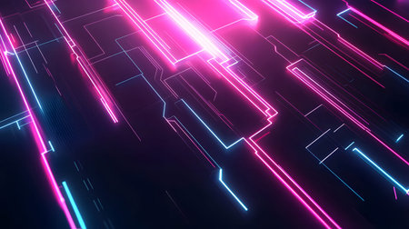 Futuristic neon lines and geometric shapes over a dark background. Great for tech, gaming, and...