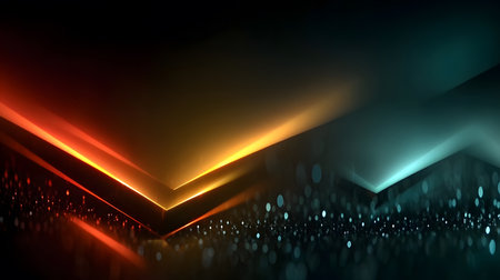 Futuristic neon lines and geometric shapes over a dark background. Great for tech, gaming, and high-energy digital media projects.の写真素材