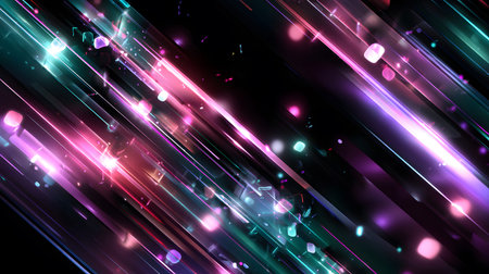 Futuristic neon lines and geometric shapes over a dark background. Great for tech, gaming, and...