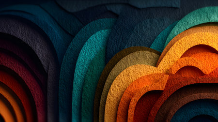 Layered paper cut style background with smooth curves and shadows. Ideal for playful yet professional visuals in digital or print media.の写真素材
