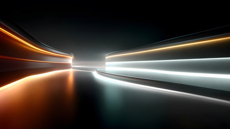 Futuristic neon lines and geometric shapes over a dark background. Great for tech, gaming, and high-energy digital media projects.の写真素材