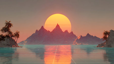 Retro vaporwave background with neon grid and nostalgic 80s style. Great for music visuals, YouTube...