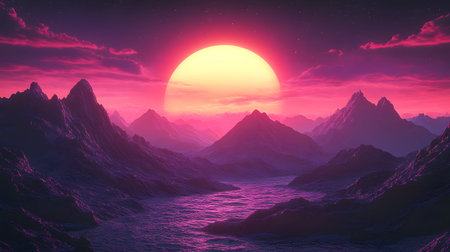Retro vaporwave background with neon grid and nostalgic 80s style. Great for music visuals, or...
