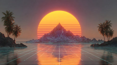 Retro vaporwave background with neon grid and nostalgic 80s style. Great for music visuals, YouTube...