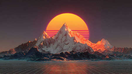 Retro vaporwave background with neon grid and nostalgic 80s style. Great for music visuals, YouTube...