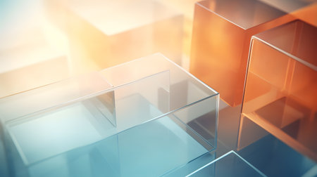 Soft abstract gradient background with pastel tones of blue, pink, and orange. Modern liquid glass texture suitable for design, wallpaper, or digital artwork.の写真素材