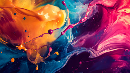Vibrant abstract splash with paint and liquid movement. Great for expressive designs, artistic...