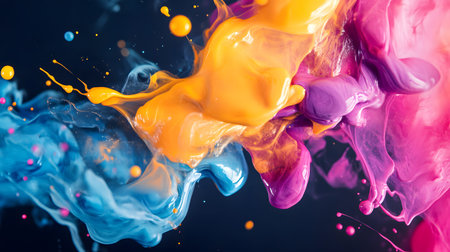 Vibrant abstract splash with paint and liquid movement. Great for expressive designs, artistic...