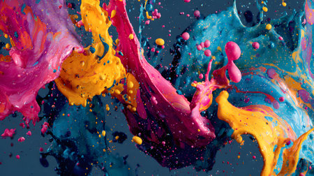 Vibrant abstract splash with paint and liquid movement. Great for expressive designs, artistic posters, and energetic branding.の写真素材