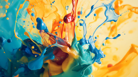 Vibrant abstract splash with paint and liquid movement. Great for expressive designs, artistic...
