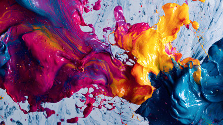 Vibrant abstract splash with paint and liquid movement. Great for expressive designs, artistic...