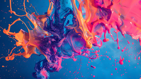 Vibrant abstract splash with paint and liquid movement. Great for expressive designs, artistic...