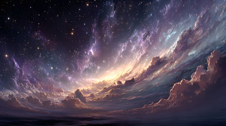 Cosmic-style background with colorful nebula and stars. Ideal for sci-fi, dreams, or...