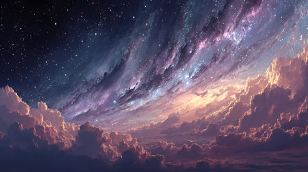 Cosmic-style background with colorful nebula and stars. Ideal for sci-fi, dreams, or...