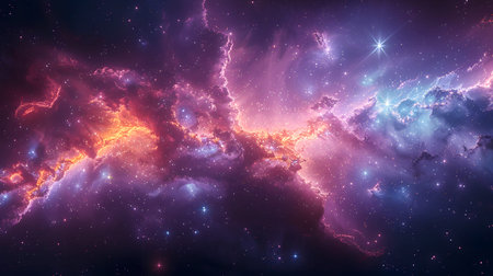 Cosmic-style background with colorful nebula and stars. Ideal for sci-fi, dreams, or...