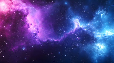 Cosmic-style background with colorful nebula and stars. Ideal for sci-fi, dreams, or...