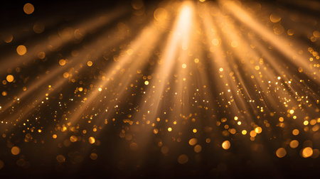 Light rays and glowing bokeh over warm tones. Perfect for celebration, luxury branding, or elegant visual backgrounds.の写真素材