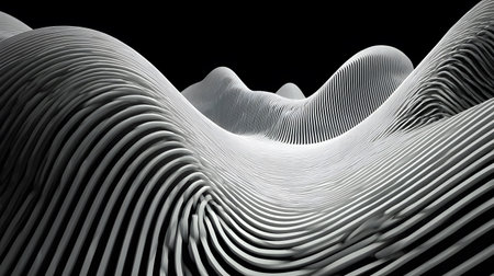 Monochrome line art background with wavy patterns. Great for minimal design, posters, and elegant abstract visuals.の写真素材