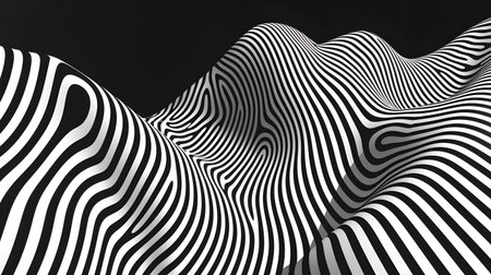 Monochrome line art background with wavy patterns. Great for minimal design, posters, and elegant abstract visuals.の写真素材
