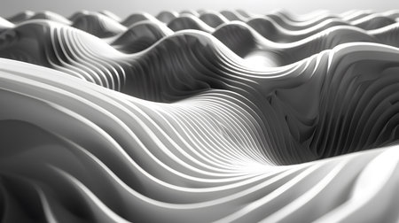Monochrome line art background with wavy patterns. Great for minimal design, posters, and elegant abstract visuals.の写真素材