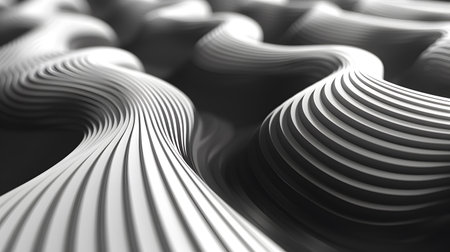 Monochrome line art background with wavy patterns. Great for minimal design, posters, and elegant abstract visuals.の写真素材