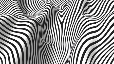 Monochrome line art background with wavy patterns. Great for minimal design, posters, and elegant abstract visuals.の写真素材