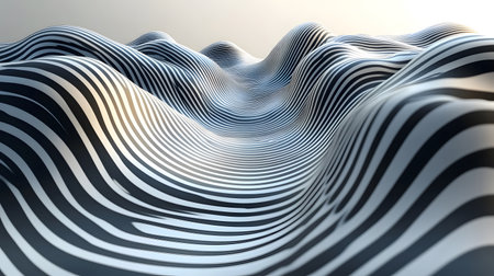 Monochrome line art background with wavy patterns. Great for minimal design, posters, and elegant abstract visuals.の写真素材