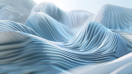 3D abstract wave texture with smooth flowing lines and soft lighting. Modern minimal background design for presentations, websites, and digital art projects.の写真素材