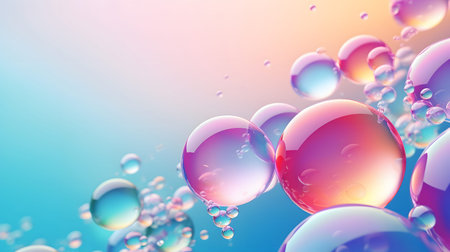 Glossy liquid bubbles floating in colorful abstract space. Ideal for playful visuals, cosmetic...