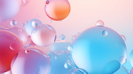 Glossy liquid bubbles floating in colorful abstract space. Ideal for playful visuals, cosmetic...