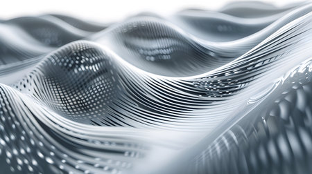 3D abstract wave texture with smooth flowing lines and soft lighting. Modern minimal background design for presentations, websites, and digital art projects.の写真素材