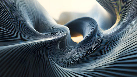 3D abstract wave texture with smooth flowing lines and soft lighting. Modern minimal background design for presentations, websites, and digital art projects.の写真素材