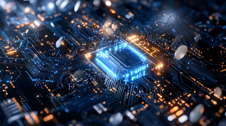 High-tech circuit board pattern with glowing lines. Great for technology presentations, websites,...