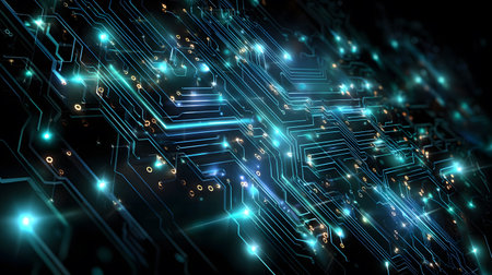 High-tech circuit board pattern with glowing lines. Great for technology presentations, websites,...