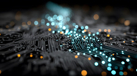 High-tech circuit board pattern with glowing lines. Great for technology presentations, websites,...