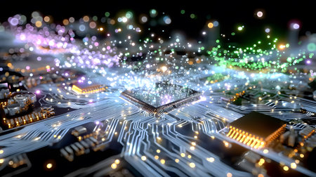 High-tech circuit board pattern with glowing lines. Great for technology presentations, websites,...