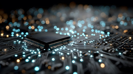 High-tech circuit board pattern with glowing lines. Great for technology presentations, websites,...
