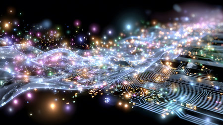 High-tech circuit board pattern with glowing lines. Great for technology presentations, websites,...